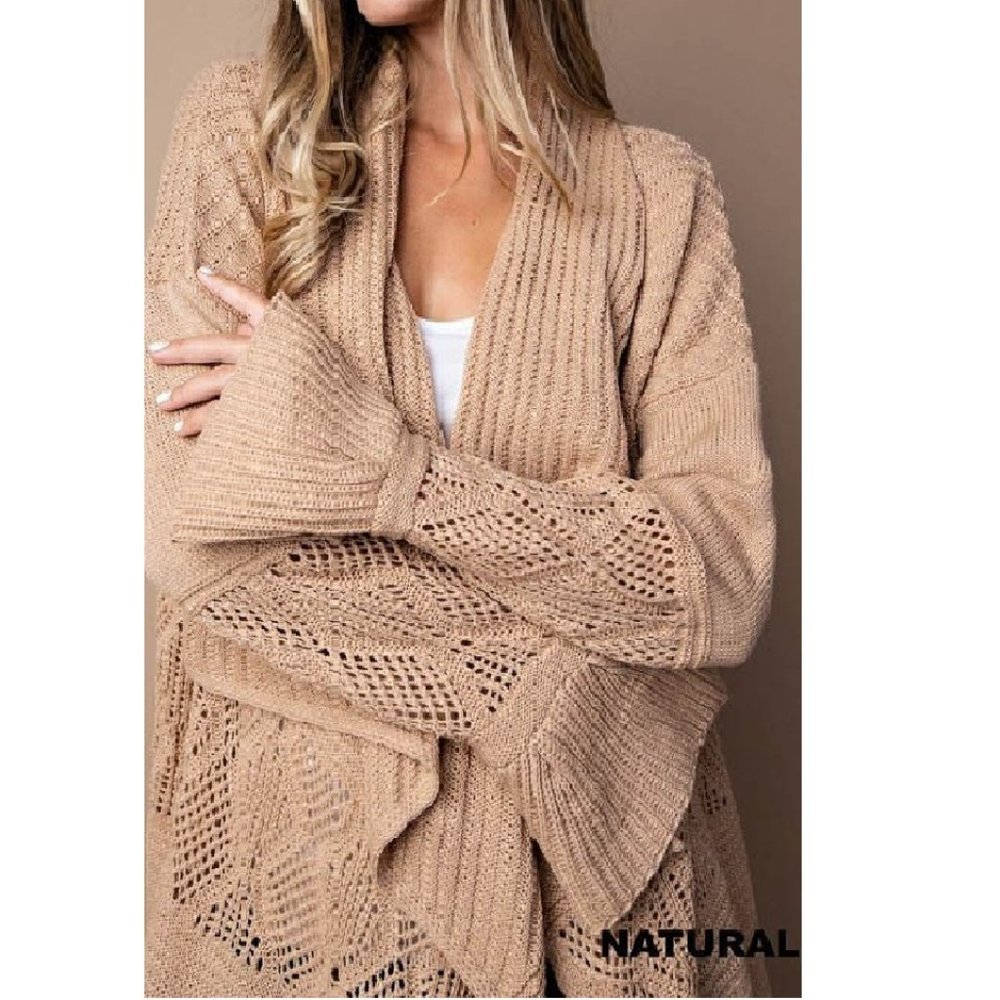 NWT Texture Mix Long Cardigan w/Trumpet Sleeves - Picture 4 of 4